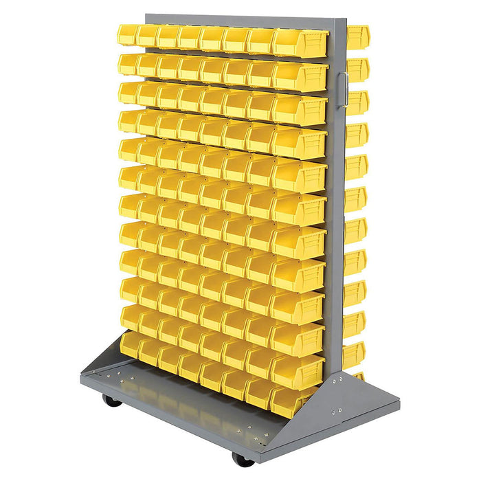Double Sided Mobile Floor Bin Storage Rack w/ 192(C) Bins, 36"W x 25-1/2"D x 55"H