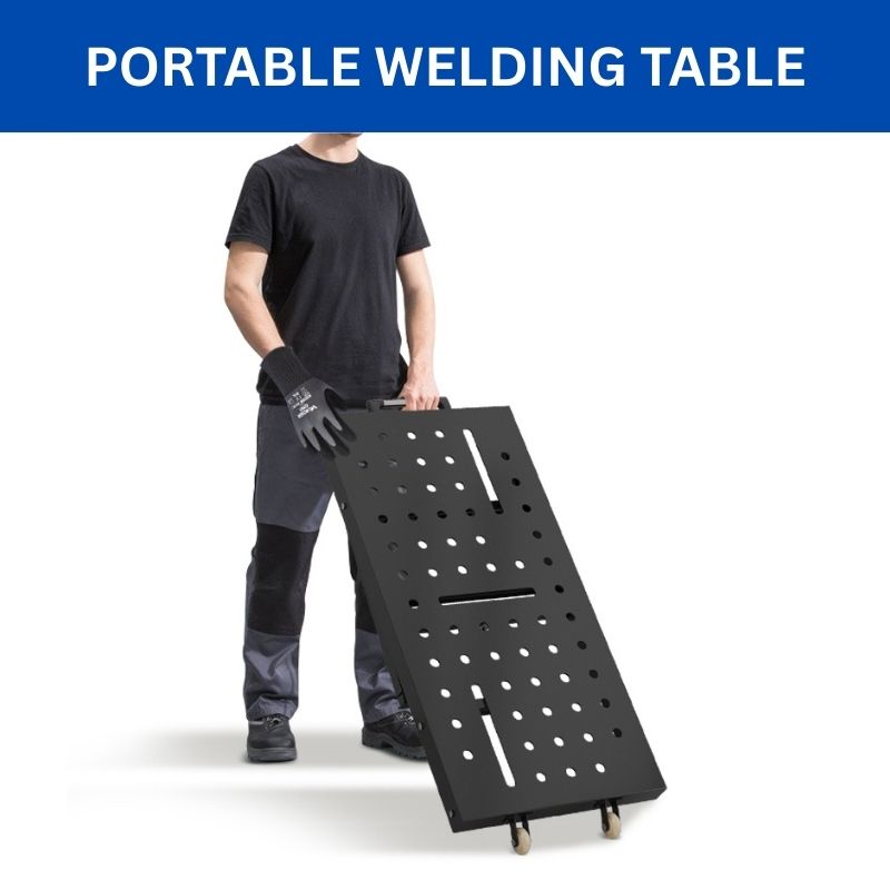Height Adjustable Folding Weld Table w/ Wheels, 42" x 21" x 27.5-36.4"H, 1000 lbs Load Capacity