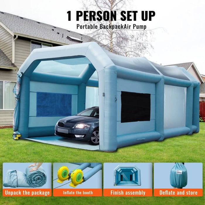 Inflatable Spray Booth 23'L x 13'W x 8.5'H with 550W + 750W Blowers, Spray Booth Tent Air Filter System – Car Paint Tent for Auto Painting, Car Parking Tent, Workstation, and Motorcycle Garage