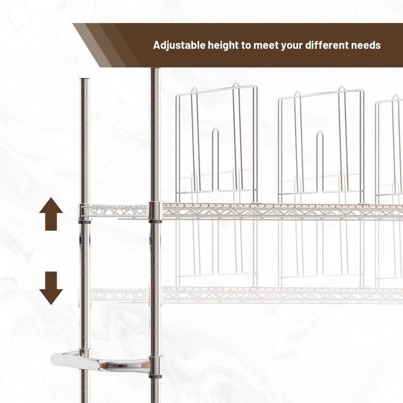 2-Shelf Steel Carton Stand w/ Casters & 8 Dividers, 60"L x 18"W x 69"H, Chrome