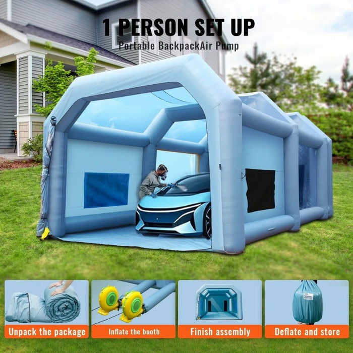 Inflatable Spray Booth 33'L x 20'W x 13'H with 750W + 1100W Blowers, Spray Booth Tent Air Filter System – Car Paint Tent for Auto Painting, Car Parking Tent, Workstation, and Motorcycle Garage
