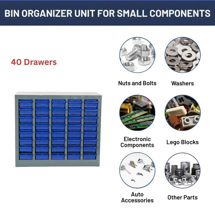 40 Bin Drawer Storage Cabinet, 23.3"W x 8.5"D x 20"H, Steel Parts Organizer for Nuts, Bolts, Screws & Small Components