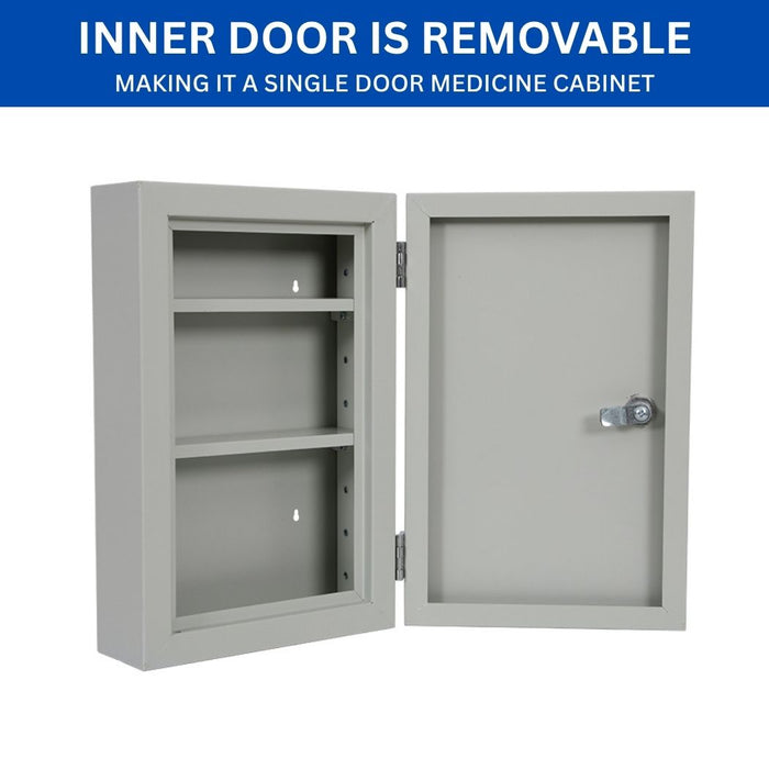 Locking Medicine Cabinet 9.5"W x 4.7"D x 15"H, Double Lock & Double Door, Wall Mount