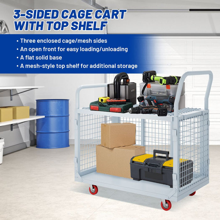 Side Panel Platform Truck 40"L x 24"W x 38"H, 1600lbs Capacity, 6-in-1 Cage Cart, Basket Truck