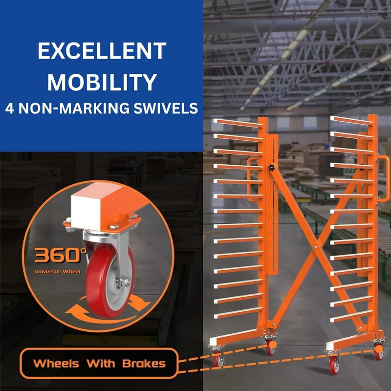 15-Tier Heavy-Duty Mobile Paint Drying Rack, 12"-57"W Adjustable, 110 lbs per Tier