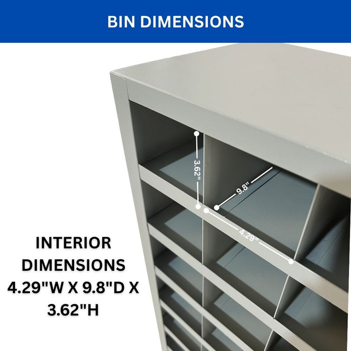 72 Open Bin Storage Unit, 33.5"W x 10"D x 31.5"H, Steel Parts Organizer for Nuts, Bolts, Screws & Small Components