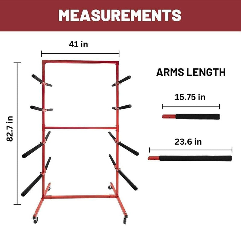 Mobile Bumper Storage Rack w/ 8 Pairs of Arms, Red Double Sided Bumper Storage Rack for Automobile Parts