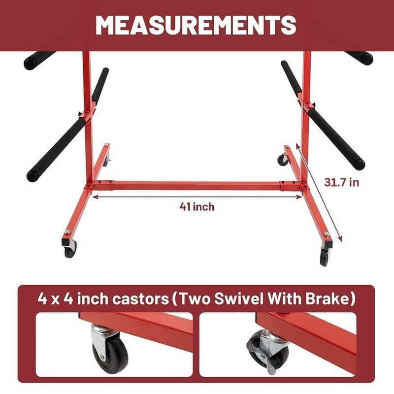 Mobile Bumper Storage Rack w/ 8 Pairs of Arms, Red Double Sided Bumper Storage Rack for Automobile Parts