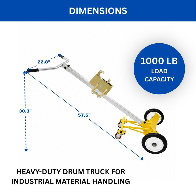 Drum Truck for 55 Gallon Drums, 1000 lb Load Capacity, 4 Wheels