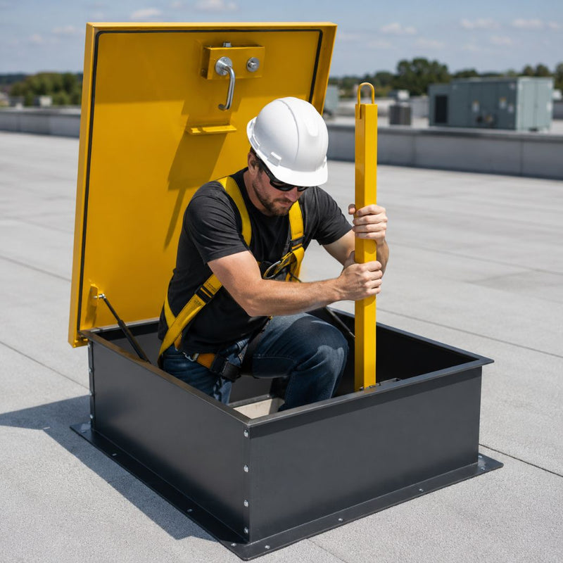 Ladder Safety Post for Roof Hatches in All Sizes, Powder Coated Steel