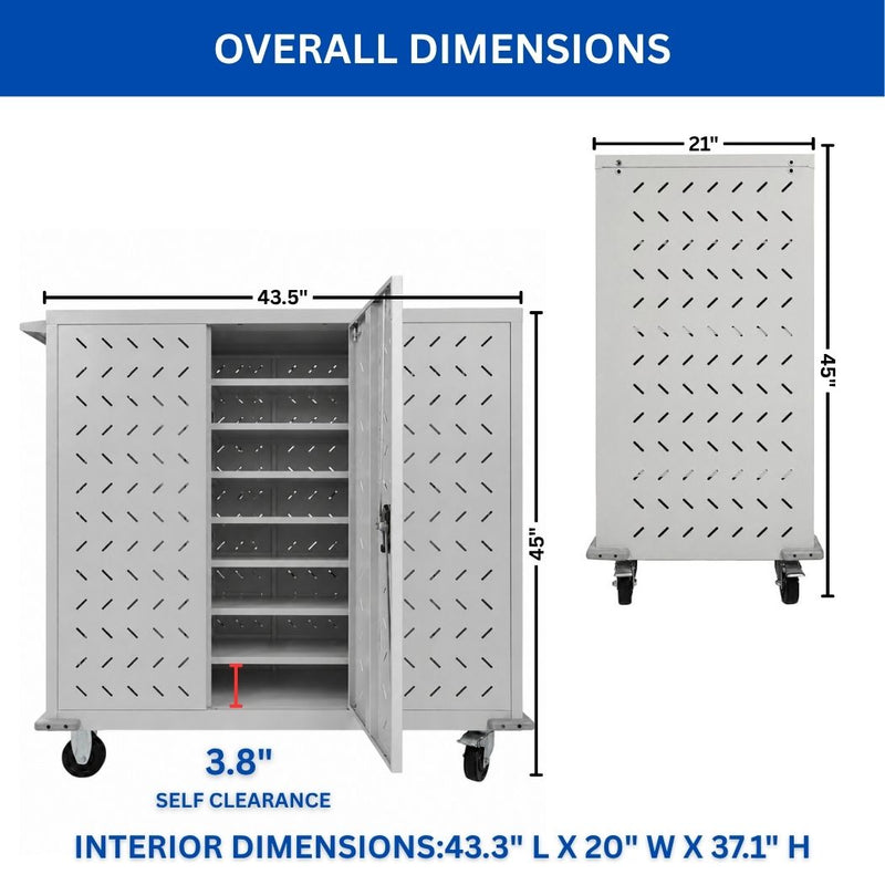 24 Devices Charging Cart 43.5"W x 21"D x 45"H, for Tablets and Laptops in Any Screen Size