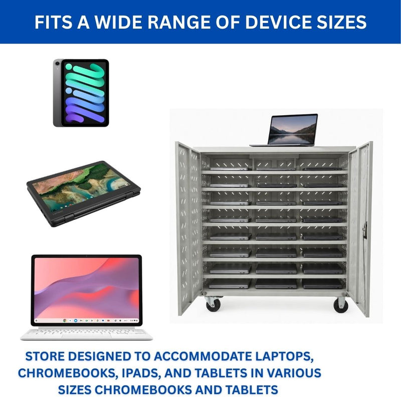 24 Devices Charging Cart 43.5"W x 21"D x 45"H, for Tablets and Laptops in Any Screen Size