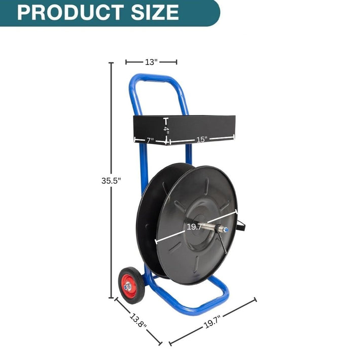 Steel Strapping Cart w/ Wheels & Tray, 19.7"W x 13.8"D x 35.5"H
