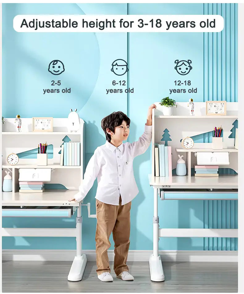 New Ergonomic Children's Study Table with Bookshelf Home Furniture Height Adjustable Children's Study Table and Chair Set