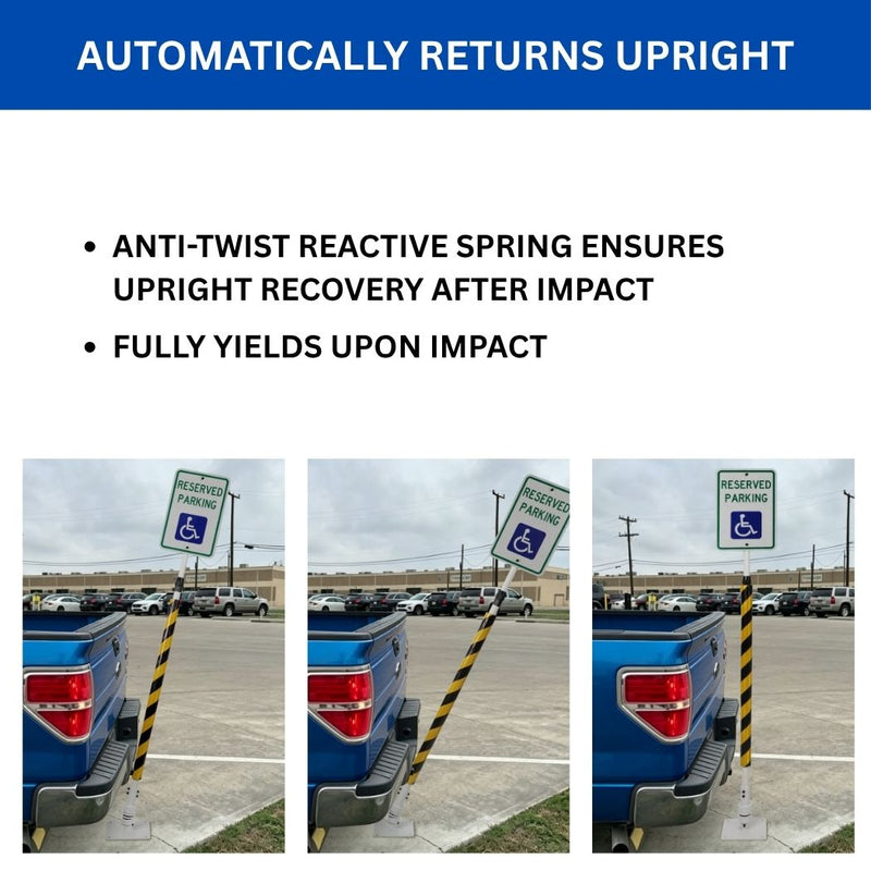 Impact Recovery Handicap Parking Sign Post w/ Reflective Striped Bollard Cover, 78"-102" Height Adjustable