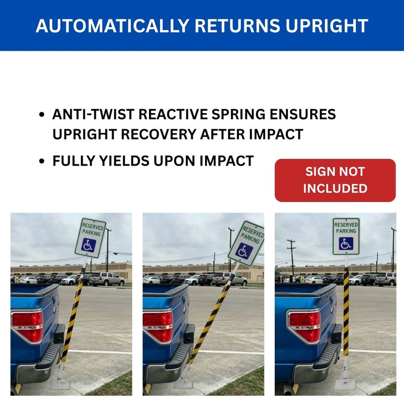 Impact Recovery Handicap Parking Post w/o Sign, Reflective Striped Bollard Cover, 78"-102" Height Adjustable
