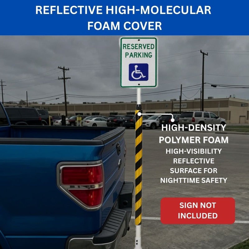 Impact Recovery Handicap Parking Post w/o Sign, Reflective Striped Bollard Cover, 78"-102" Height Adjustable