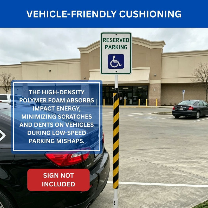 Impact Recovery Handicap Parking Post w/o Sign, Reflective Striped Bollard Cover, 78"-102" Height Adjustable