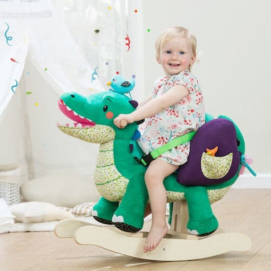 Holzoffer Wooden children's crocodile rocking horse anti-fall baby rocking chair birthday gift kindergarten cartoon boy and girl baby rocking horse