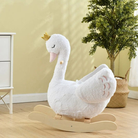 Holzoffer Baby solid wood rocking horse swan prince rocking horse wooden rocking horse rocking chair small rocking horse children's toy first birthday gift