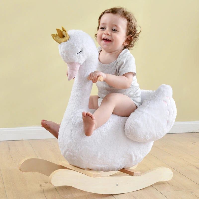 Holzoffer Baby solid wood rocking horse swan prince rocking horse wooden rocking horse rocking chair small rocking horse children's toy first birthday gift