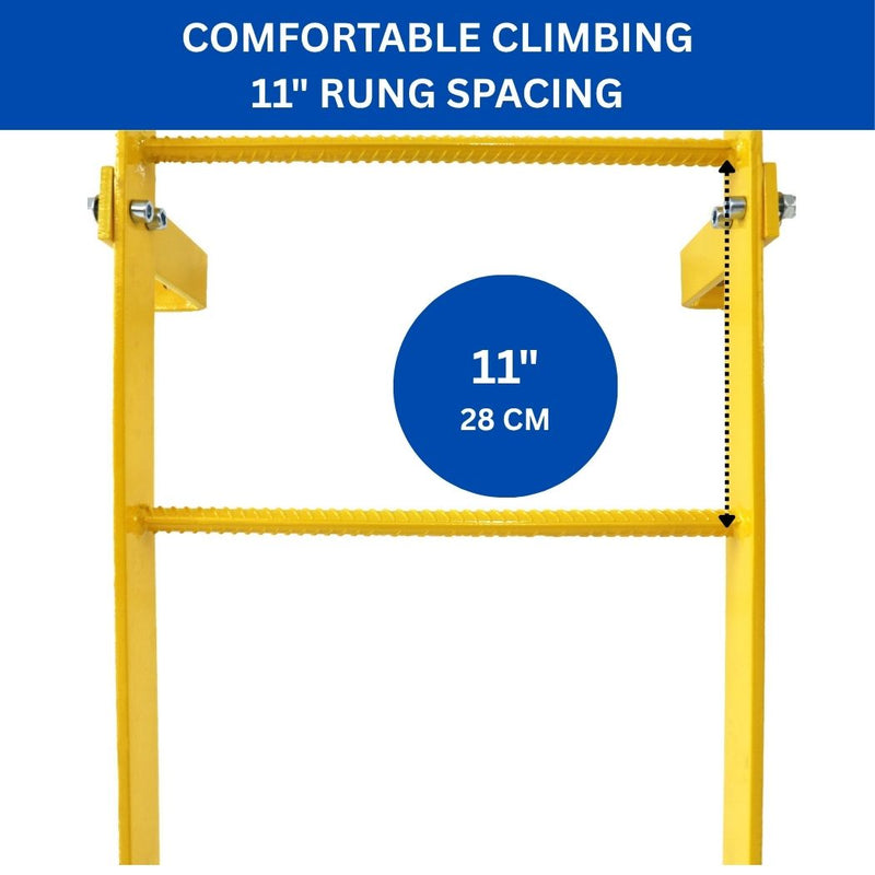 8 Step Steel Roof Access Ladder 7'H, Wall Mount, Yellow