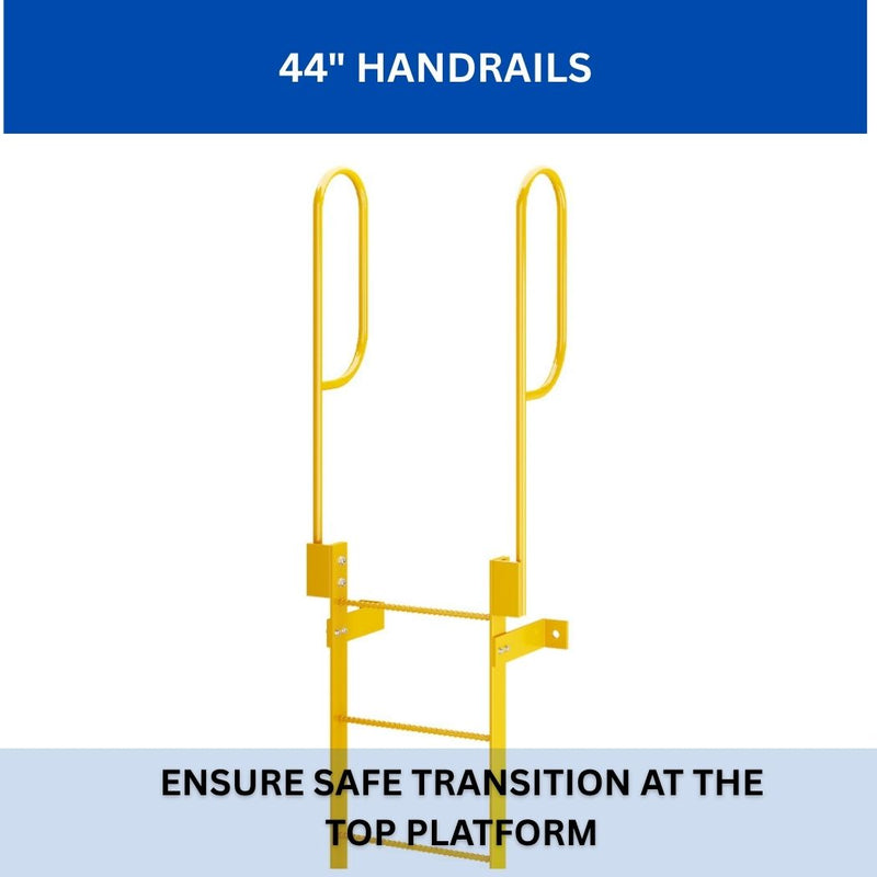 8 Step Steel Roof Access Ladder 7'H, Wall Mount, Yellow