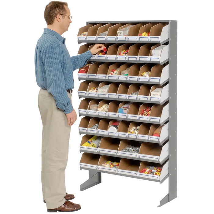 Floor Bin Storage Rack - 56 Corrugated White Bins No Print