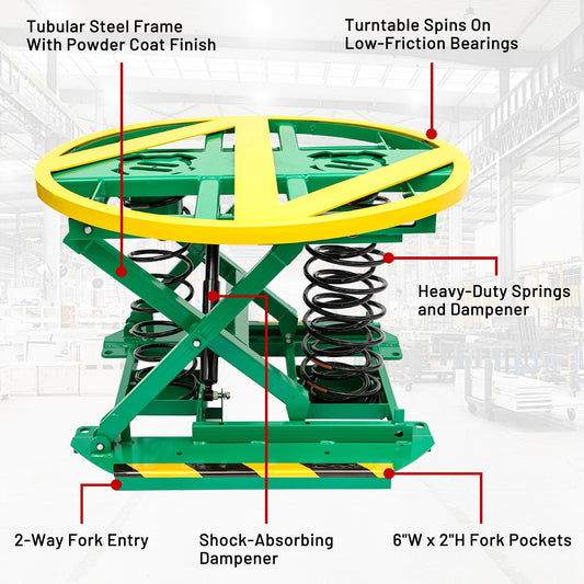 Holzoffer Spring-Actuated Pallet Carousel Skid Positioner, 4410 lbs Load Capacity, 360° Rotating Platform; Pallet Pal