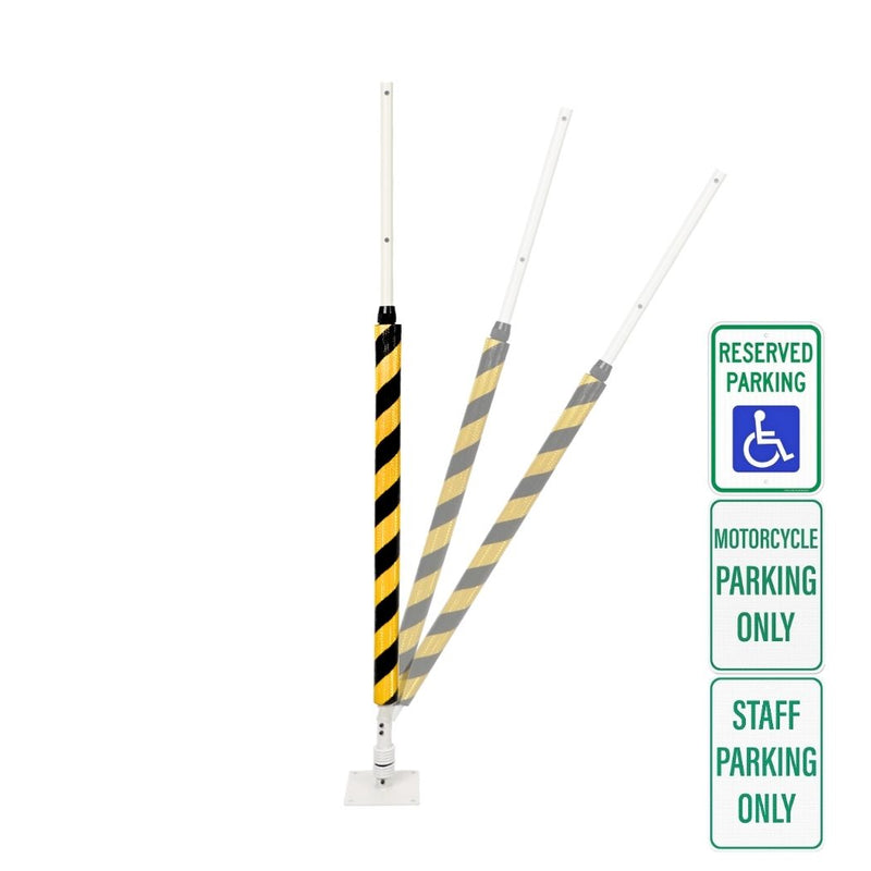 Impact Recovery Handicap Parking Post w/o Sign, Reflective Striped Bollard Cover, 78"-102" Height Adjustable