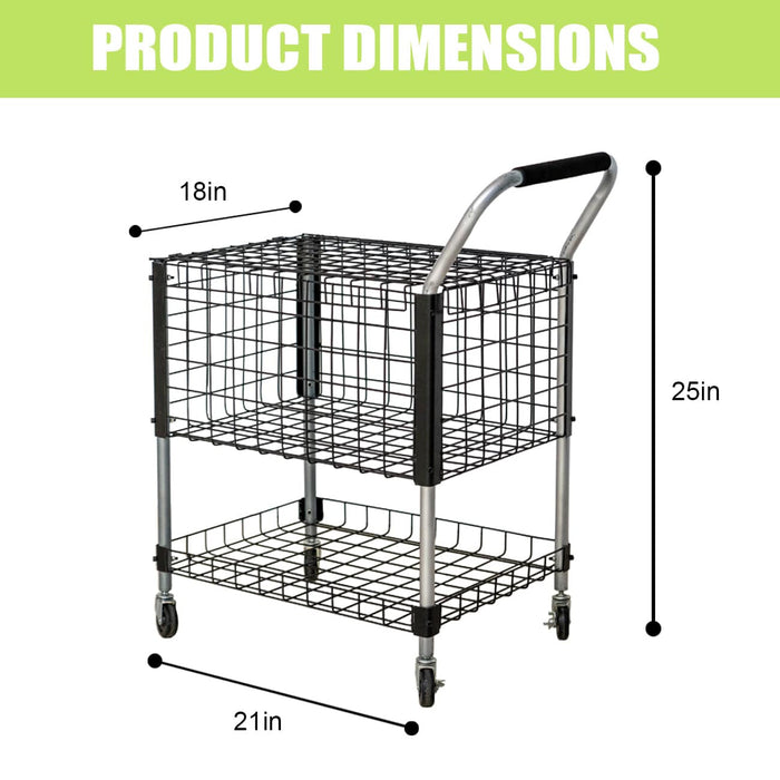 Tennis Teaching Cart w/ Wheels and Handle, 21"Lx 18"W x 25"H