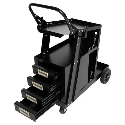 Holzoffer Welding Cart, 265LB Capacity 2-Tier 4 Drawers Welder Cart with 4 360°Swivel Wheels