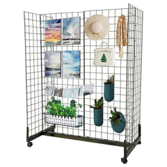 Holzoffer 2' x 5' Gridwall Panel Tower, Wire Grid Wall with T-Legs Gondola Base for Retail and Craft Fair