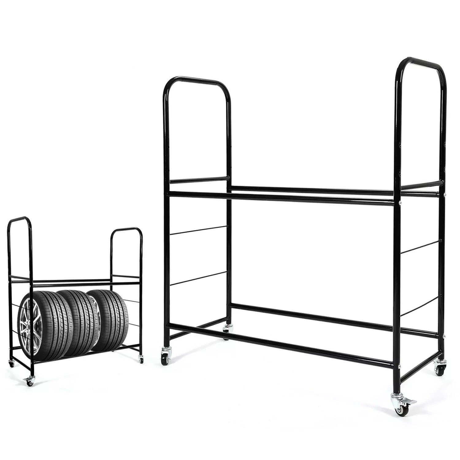 Holzoffer Black Rolling Tire Rack Heavy-Duty Steel with Wheel For Home Workshop