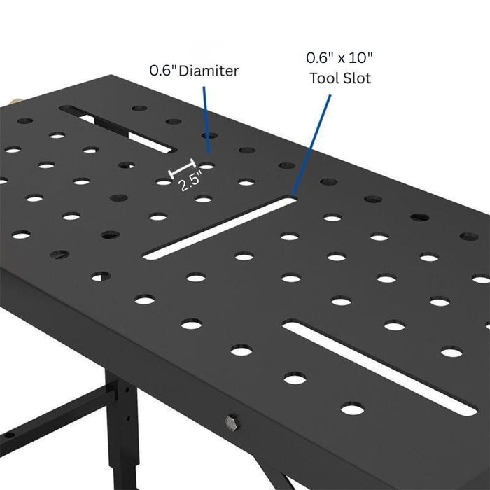 Height Adjustable Folding Weld Table w/ Wheels, 42" x 21" x 27.5-36.4"H, 1000 lbs Load Capacity