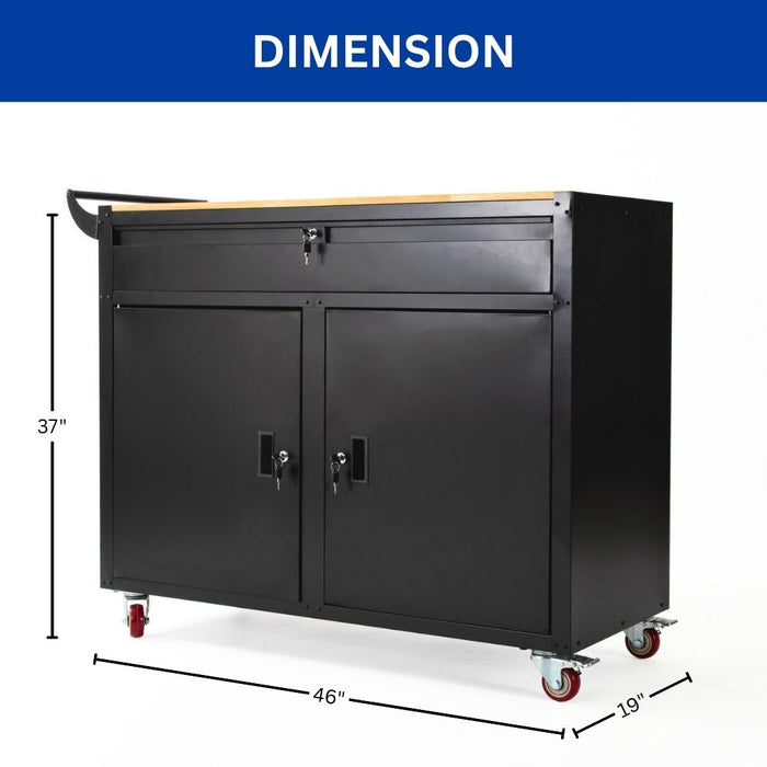 Mobile Workbench w/ Rubberwood Tabletop and 1 Drawer 46"W x 19"D x 37"H Tool Cabinet