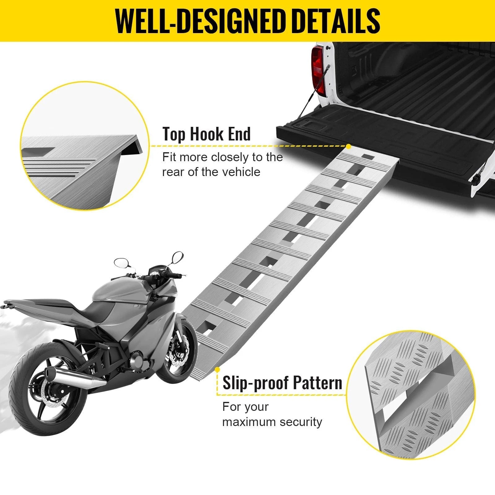 Holzoffer 60'' X 12'' X 2.5''Aluminum Trailer Ramps 6000LBS Total Beavertail Hook End 1 Pair 2 Ramps