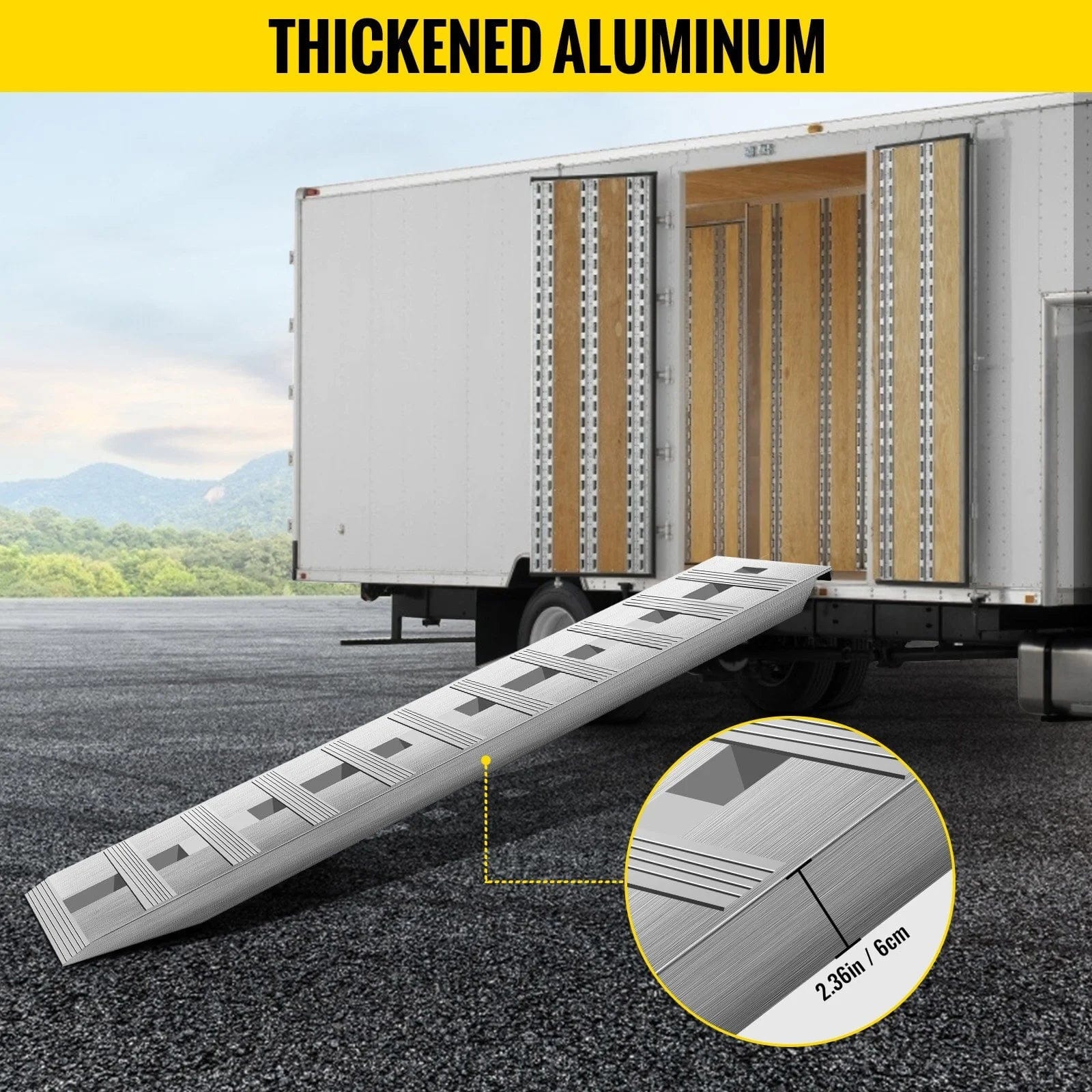 Holzoffer 60'' X 12'' X 2.5''Aluminum Trailer Ramps 6000LBS Total Beavertail Hook End 1 Pair 2 Ramps