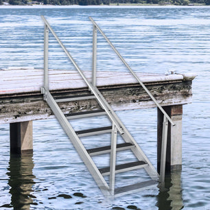 Holzoffer Dock Ladder, 43''-51'' Adjustable Height, 500 lbs Load Capacity, Aluminum Alloy 6 Steps Pontoon Boat Ladder with Dual Handrails, Ideal for Ship/Lake/Pool/Marine Boarding