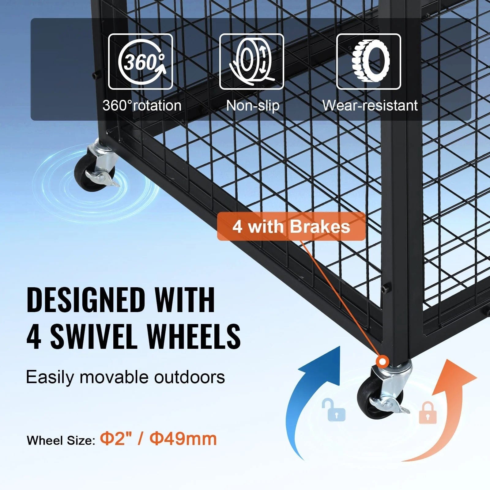 Holzoffer Rolling Sports Ball Storage Cart, Lockable Basketball Cage with Double Lids, Sport Equipment Holder Organizer