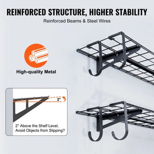 Holzoffer Garage Storage Shelving, 2 Pack, 4 x 1 ft Heavy Duty Garage Shelves Wall Mounted, 400 lbs Load Capacity(Total) Garage Storage Rack Floating Shelves, Suitable for Shop, Shed, Garage Storage