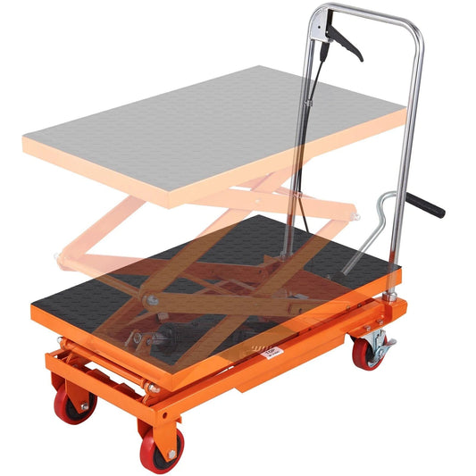 Holzoffer Hydraulic Lift Table Cart, 330lbs Capacity 50" Lifting Height, Manual Double Scissor Lift Table with 4 Wheels and Non-slip Pad, Hydraulic Scissor Cart for Material Handling and Transportation