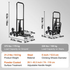 Holzoffer Stair Climbing Hand Truck, Heavy-Duty Hand Cart Dolly 375 lbs Load Capacity, Foldable Stair Climber Hand Trucks