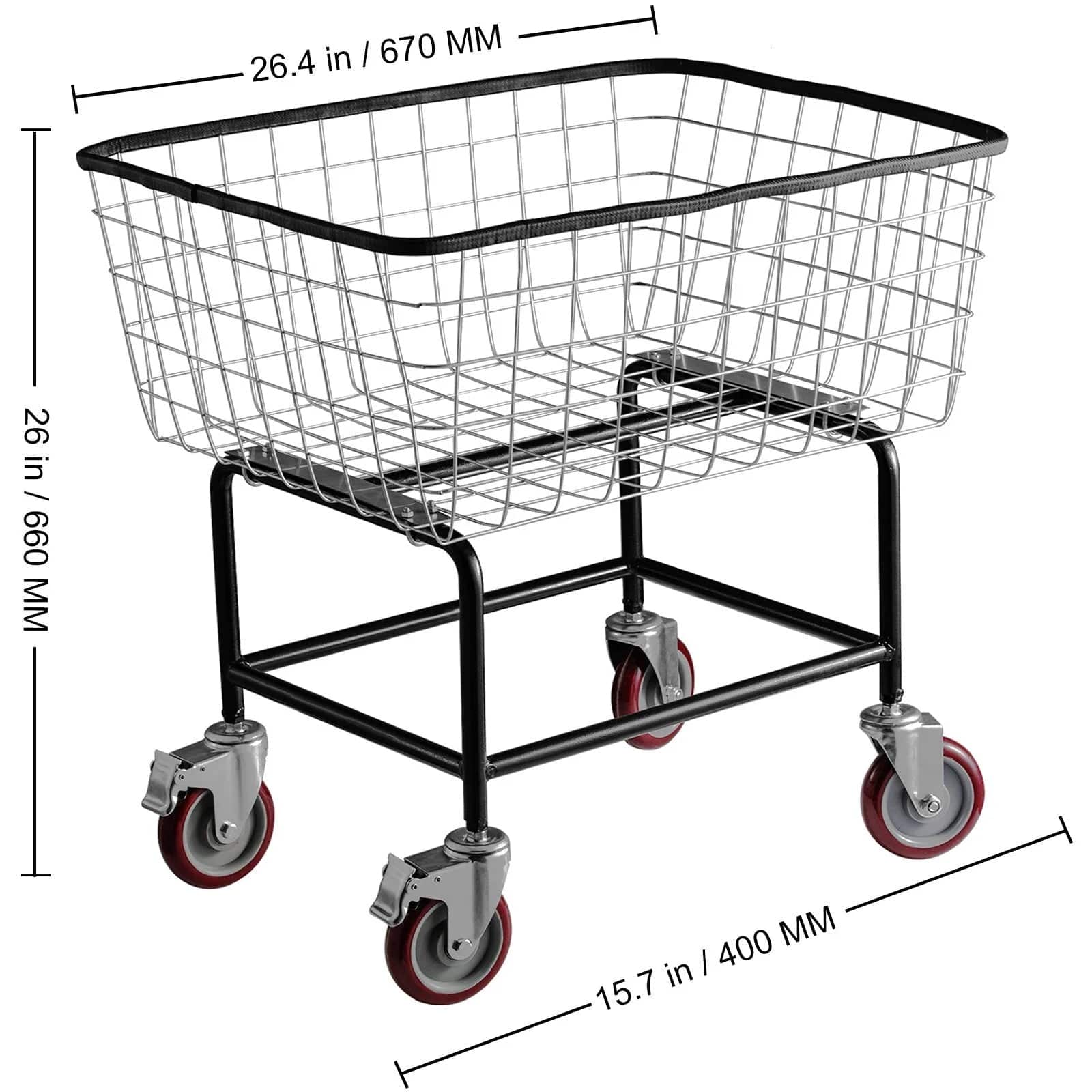 Holzoffer Wire Laundry Cart, 4.5 Bushel Wire Laundry Basket with Wheels, 35''x15.7''x22'' Commercial Wire Laundry Basket Cart