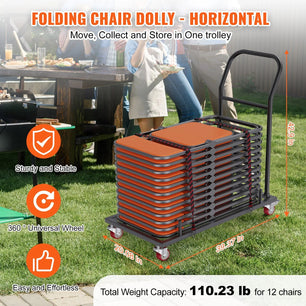 Holzoffer Folding Chair Dolly, Iron Commercial Cart with 12 Chairs Capacity, Folding Chairs Rack Trolley with 4 Casters