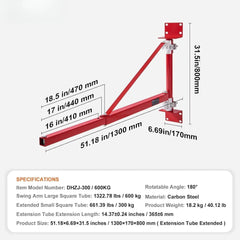 Holzoffer Wall Mount Jib Crane, 1320 lbs Max Load Capacity Electric Scaffolding Lift, Electric Hoist Holder Swing Arm with Pole, Steel Hoist Frame, 180° Swivel Scaffold Lifting Arm for Electric Hoist