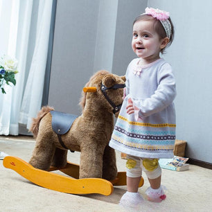 Holzoffer British style knight rocking horse children's rocking chair boy and girl baby solid wood toy rocking horse birthday gift