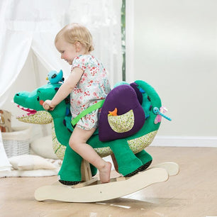 Holzoffer Wooden children's crocodile rocking horse anti-fall baby rocking chair birthday gift kindergarten cartoon boy and girl baby rocking horse