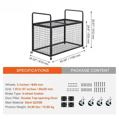 Holzoffer Rolling Sports Ball Storage Cart, Lockable Basketball Cage with Double Lids, Sport Equipment Holder Organizer