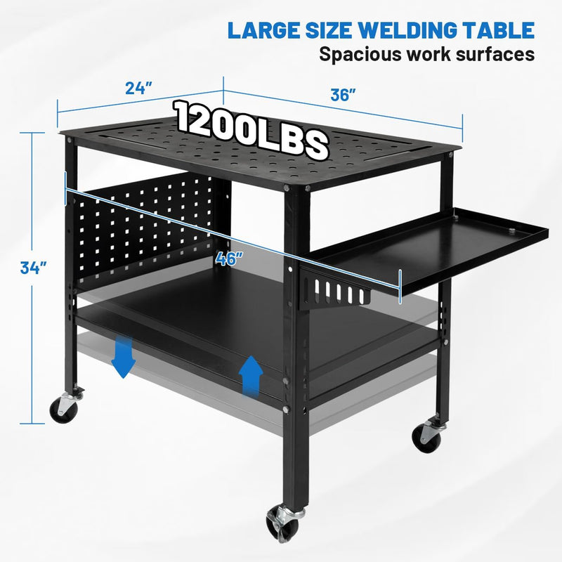 Welding Table 36" x 24" x 34"H, 1200lbs Load Capacity Workbench Table